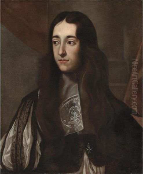 Portrait Of A Nobleman, Half
Length, Wearing A Black Costume With Slashed Sleeves And The Cross Of
The Knights Of Malta - view 1
