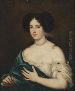 Portrait Of A Lady, Half Length,
Holding An Earring And Revealing Her Left Breast, Possibly Maria
Mancini As Cleopatra (?) Portrait Of A Lady, Half Length,
Holding An Earring And Revealing Her Left Breast, Possibly Maria
Mancini As Cleopatra (?)