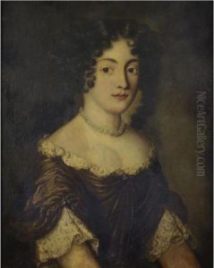 Portrait Of A Young Lady, 
Half-length, Wearing A Black Dress With A White Lace Trim And A Pearl 
Necklace
