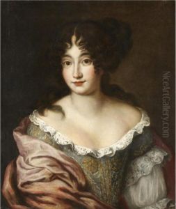 Portrait Of Lady, Half Length, Wearing A Richly Embroidered Dress And A Pink Shawl