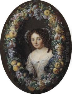 Portrait Of A Lady, Half Length, Framed By A Wreath Of Grapes, Apples And Plums Portrait Of A Lady, Half Length, Framed By A Wreath Of Grapes, Apples And Plums