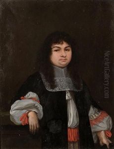 Portrait Of A Gentleman Three Quarter Length Wearing A Black Coat With A Lace Collar. by Jacob Ferdinand Voet