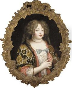 Portrait Of A Lady, Half-length,
In Pearl Drop Earrings, A Pearl Necklace And A Lace Dress With A Blue
Bow And A Brocade Wrap by Jacob Ferdinand Voet