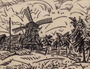 Landschaft Mit Windmuhle