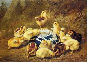 Chicks and Delft Bowl by Arthur Fitzwilliam Tait