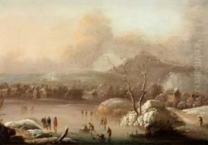 Winter Landscape With Figures In Theice by Johann Christian Vollerdt or Vollaert