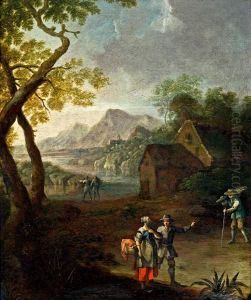 Flusslandschaft Mit Staffage Und Ausblick Auf Gebirge by Johann Christian Vollerdt or Vollaert
