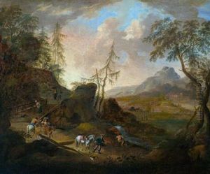 Eine Weite Fluslandschaft Mit Reisenden by Johann Christian Vollerdt or Vollaert
