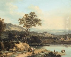 An Extensive River Landscape With A Family