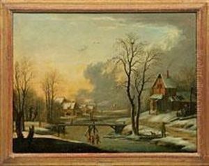 Winterlandschaft Mit Idyllischem Dorf Am Fluss by Johann Christian Vollerdt or Vollaert