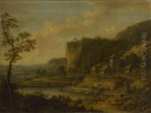 Felsige (elb-) Landschaft Mit Figurenstaffage