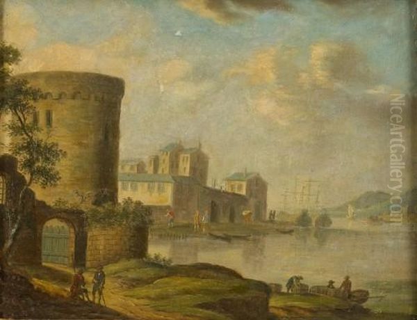 Landschaft Mit Spaziergangern Vor Angrenzender Stadt - view 1