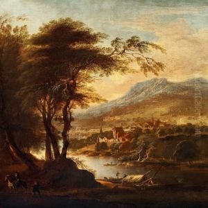 A Pair Of Romantic Landscapes by Johann Christian Vollerdt or Vollaert