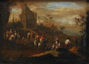 Rastande Sallskap Vid Ruin by Johann Christian Vollerdt or Vollaert