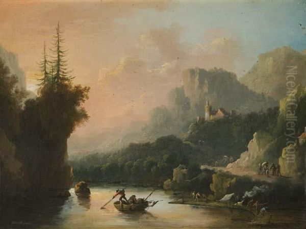 "romantische Fluslandschaft" Mit Reicher Figurenstaffage - view 1