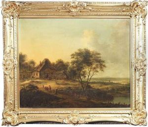 An Extensive Wooded Landscape With A Dutch Barn And Figures. Oil/canvas/canvas