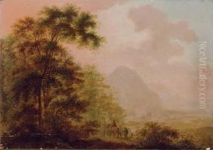 Travelers On A Path In A Valley Landscape Travelers On A Path In A Valley Landscape