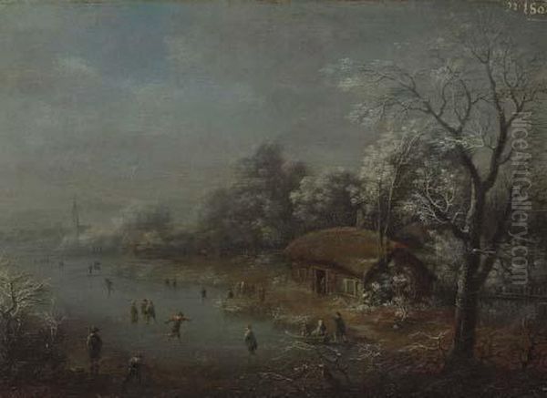 Figures On A Frozen Canal By A Castle; And A Companion Painting - view 1
