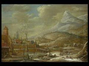 Winterlandschaft by Johann Christian Vollerdt or Vollaert