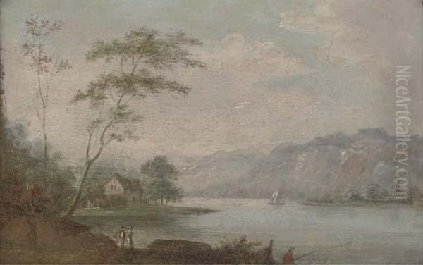 A River Landscape With Anglers And Figures On A River Bank - view 1