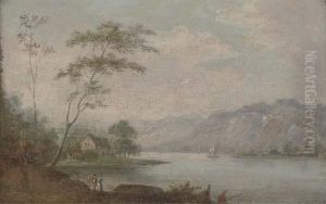 A River Landscape With Anglers And Figures On A River Bank by Johann Christian Vollerdt or Vollaert