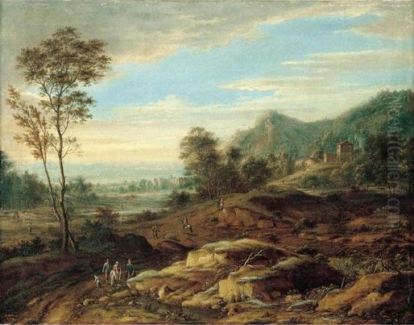 A Landscape With Travellers On A Road Near A Village - view 1