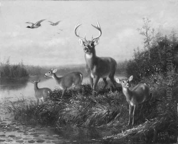On the Qui Vive, Buck and Three Does - view 1