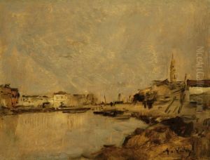 View Of A Village By The Water by Antoine Vollon