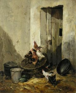 Huhner In Einer Sonnigen Stallecke by Antoine Vollon