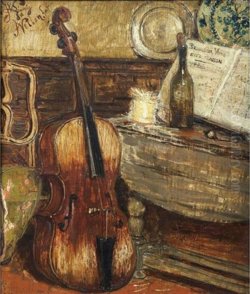 Nature Morte Au Violoncelle Et A
 La Partition " Brigadier, Vous Avez Raison " [ ; Still Life With 
Violoncello And Score " Sergeant You Are Right " ; Oil On Panel ; 
Signed, Dated And Dedicated Upper Left J.w.linnig '84 A Vollon Fecit.] - view 1