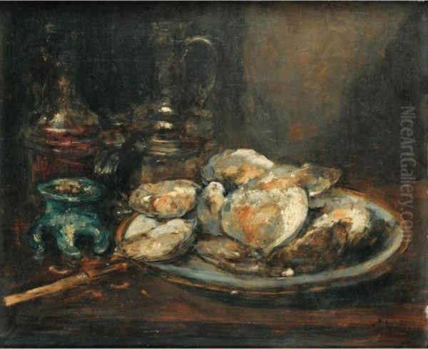 L'assiette D'huitres [ ; Still 
Life With Oysters ; Oil On Panel ; Signed Lower Right A Vollon] - view 1