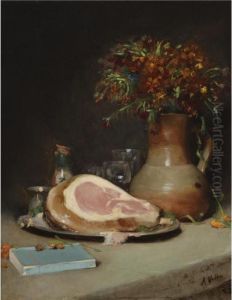 Still Life With Flowers And Ham by Antoine Vollon