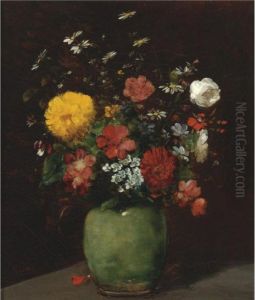 Spring Flowers In A Green Vase by Antoine Vollon