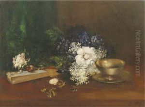 White And Blue Flowers, A Fan And A Pocketwatch
