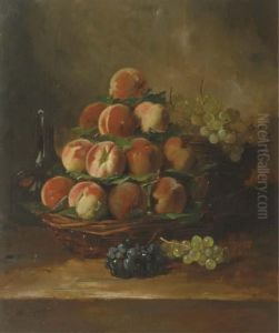 Peaches And Grapes In A Basket by Antoine Vollon