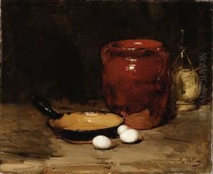 Still Life With A Pan, A Jug, A Bottle And Eggs On A Table
Signed 'a. Vollon' (lower Right) by Antoine Vollon
