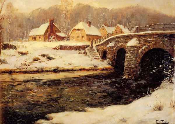 A Stone Bridge Over A Stream In Winter - view 1