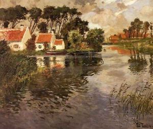 Cottages by a River by Fritz Thaulow