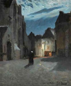 Town by Moonlight (Landsby i m&aring;neskinn) by Fritz Thaulow