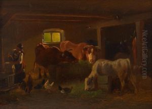 Vieh Im Stall by Friedrich Johann Voltz