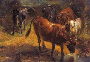 Kuhe An Der Furt by Friedrich Johann Voltz