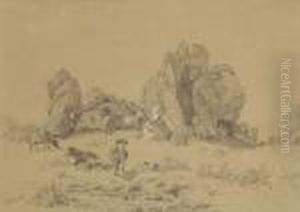 Kuhe Vor Der Almhutte by Friedrich Johann Voltz