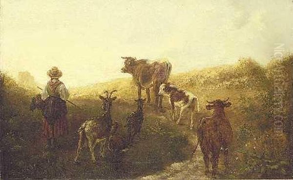 Hirtin Mit Vieh Auf Dem Heimweg. - view 1
