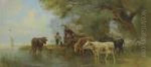 Kuhe Am Weiher. 1837. by Friedrich Johann Voltz