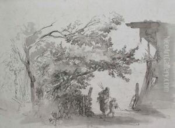 Landliches Idyll Mit Bauernfamilie Bei Der Arbeit - view 1