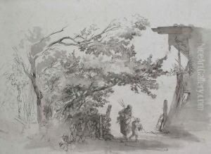 Landliches Idyll Mit Bauernfamilie Bei Der Arbeit