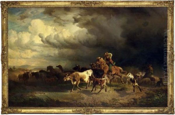 Rising Storm - Herdsmen With Their Herd Fleeing Before The Storm - view 1
