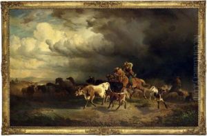 Rising Storm - Herdsmen With Their Herd Fleeing Before The Storm
