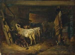 Rinder Im Stall. by Friedrich Johann Voltz