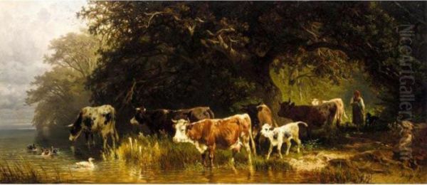 Kuhe Von Einem Madchen Zum Wasser Getrieben (driving The Herd To Water) - view 1